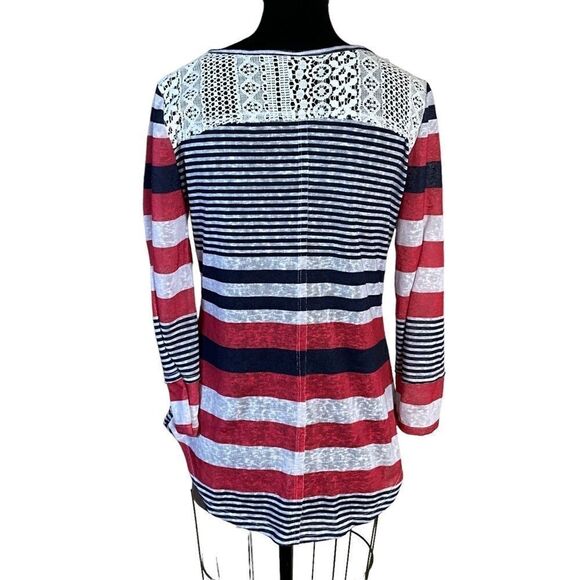 JOE Boxer Woman's Knit Shirt Size XL Red White Blue Striped Lace Tie Front - Picture 8 of 15